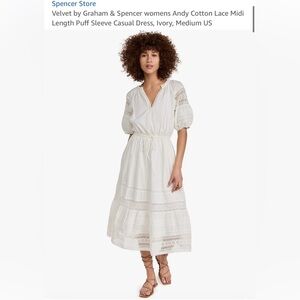 Velvet by Graham & Spencer Andy Cotton Lace Midi Length Puff Sleeve Casual Dress